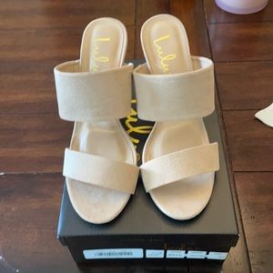 NIB Lulus Natural Suede Wedge Sandal Heels